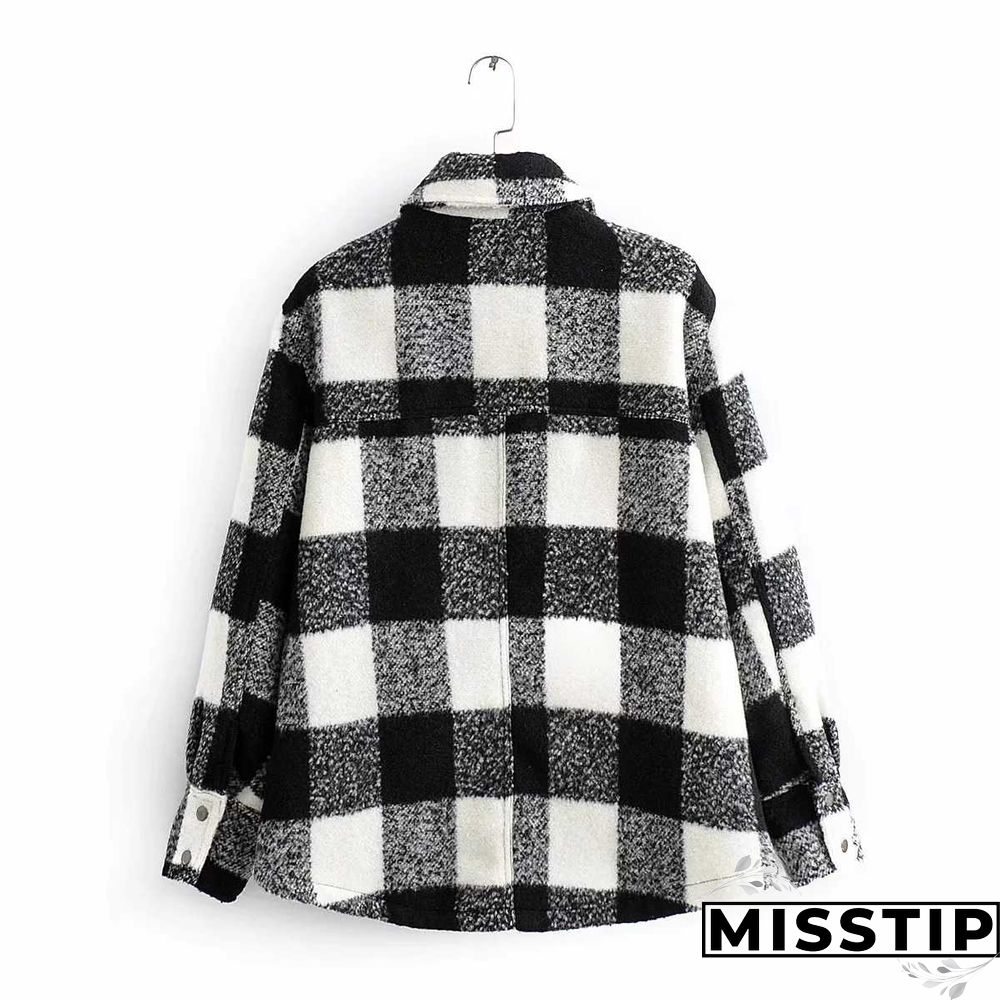 Classic Thick Colorblock Checked Button Down Shirt Jacket Woolen