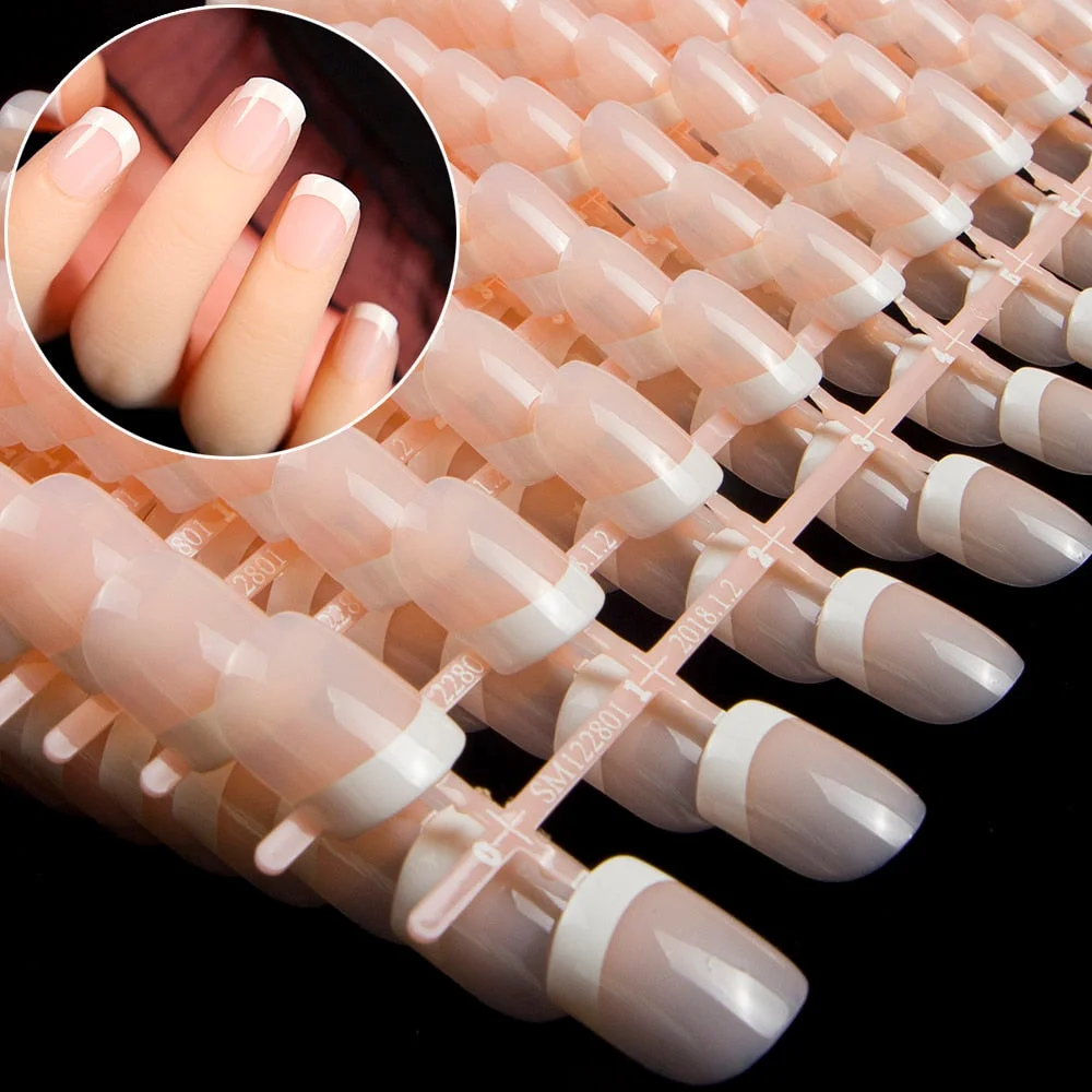 10 kits/lot Nude Natural Pink Full Cover Short French Foot Fake Nails Manicure Nail Tips faux ongle False Nail Art Salon Tools-Nail Inspo