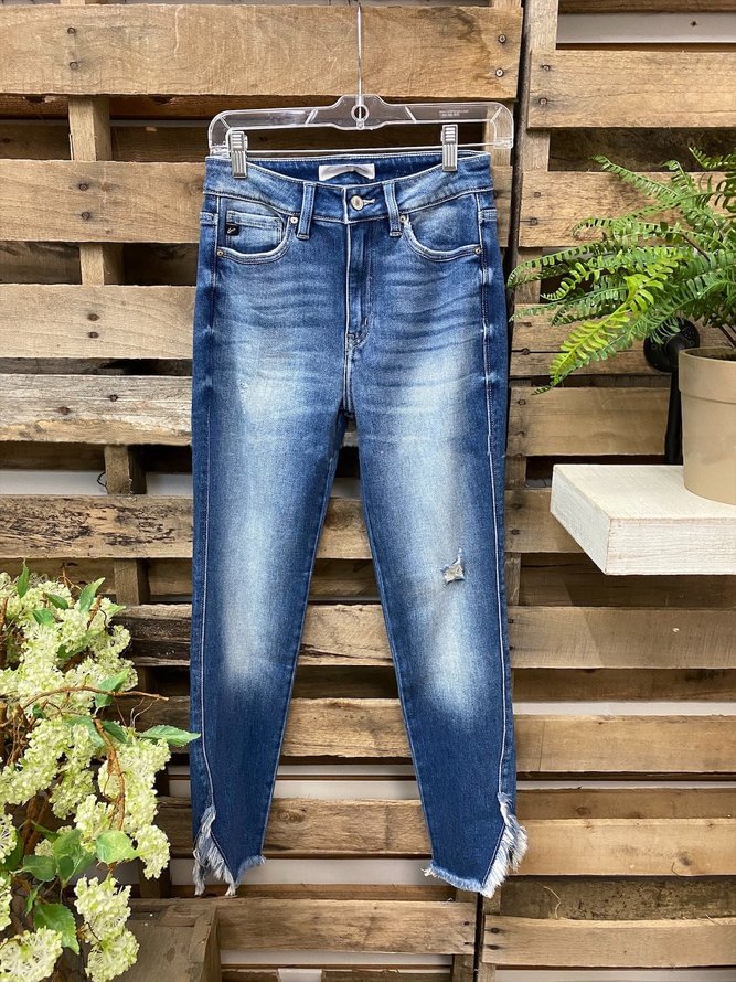 Casual Side Slit Hem with Frayed Edges Jeans B87- Fabulory
