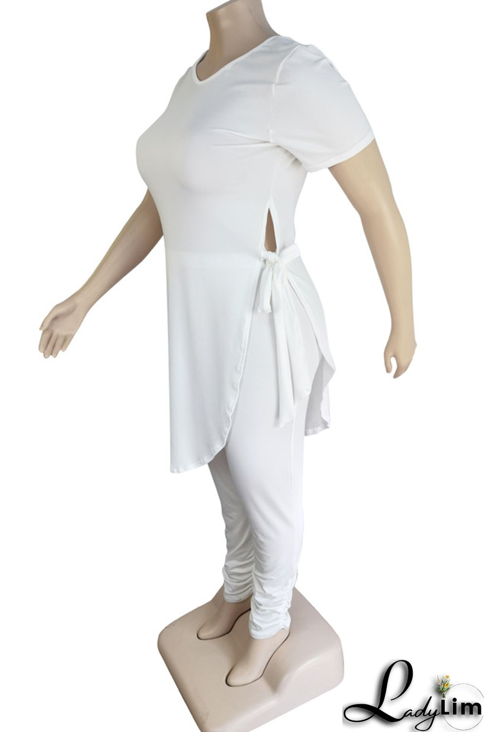 Black Fashion Casual Solid Bandage Slit Asymmetrical O Neck Plus Size Two Pieces