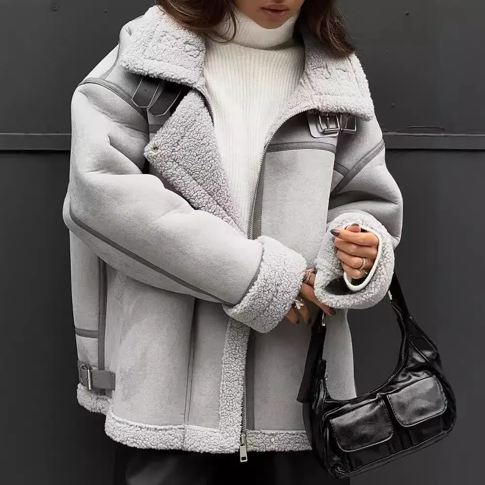 Nigikala Nigikala Lamb Wool Coat 2025 New Design Sense Spliced Street Locomotive Cotton Suit