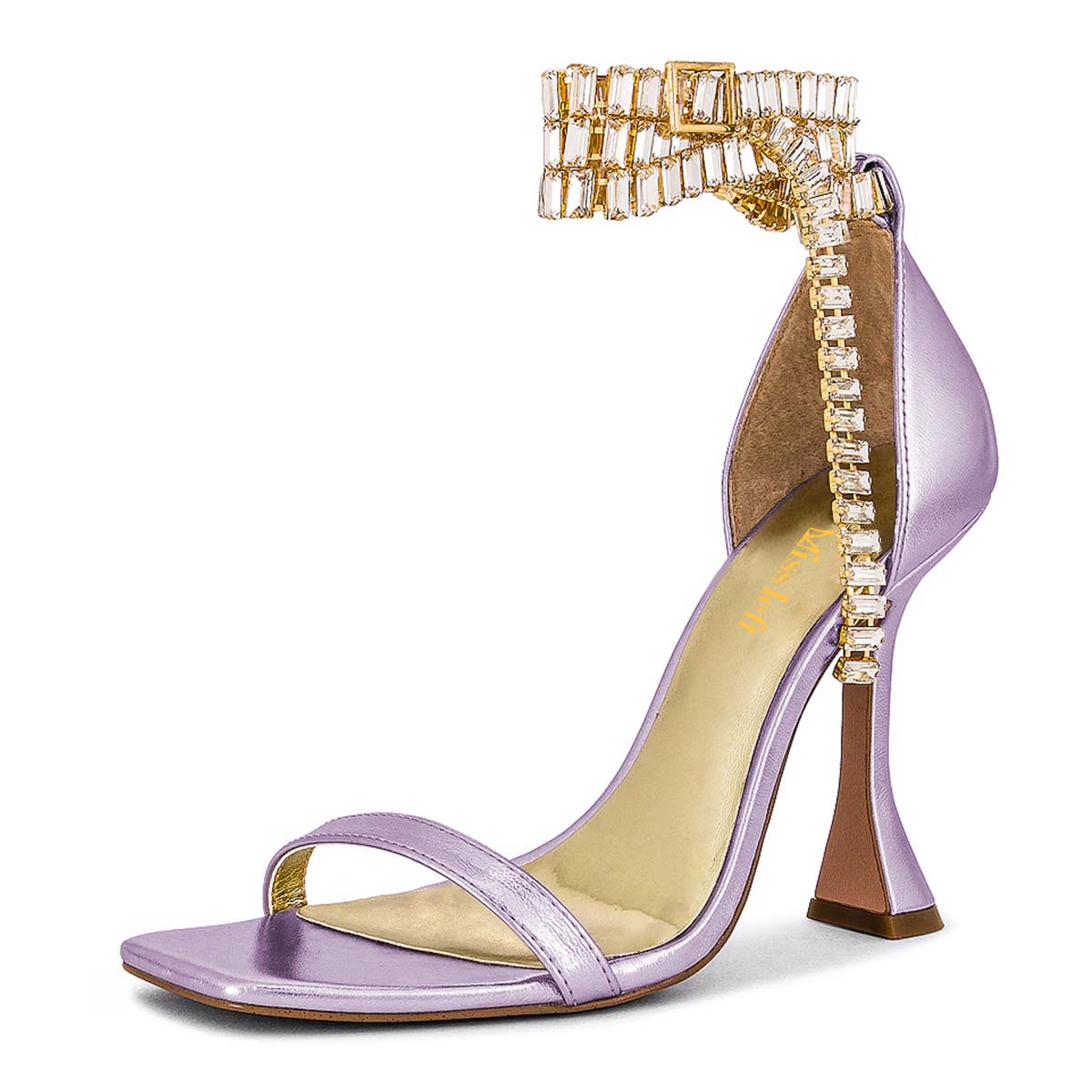 Pale Purple Rhinestone Strappy Open Toe Spool Heel Women's Sandals Nicepairs