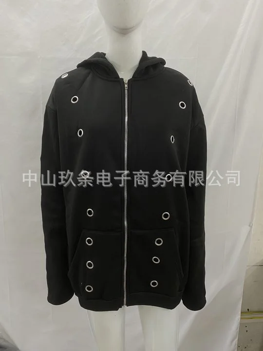 Athvotar Athvotar Iron Ring Hollow Loose Open Shirt Zipper Hoodie Chicken Eye Design Jacket Suit