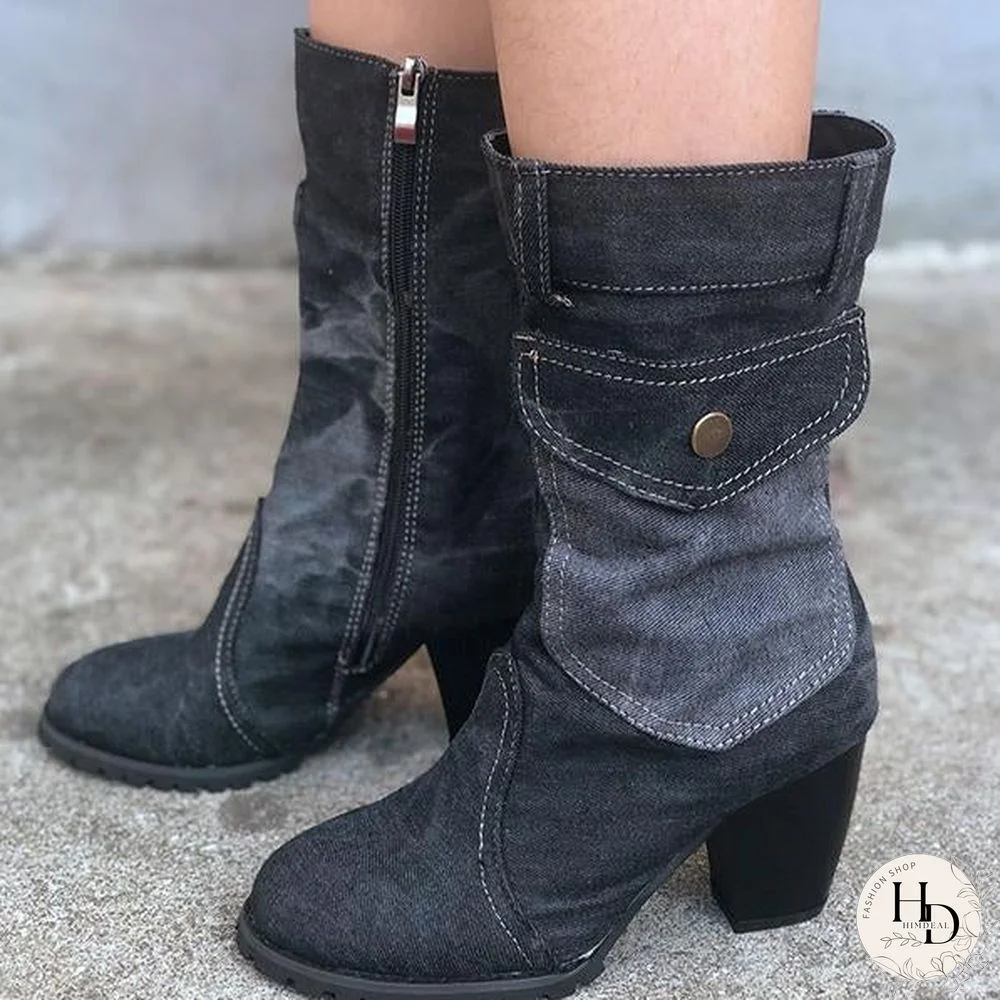 High Heel Zipper Cowboy Boots