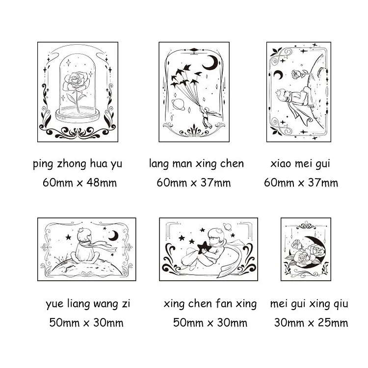 Journalsay 6 Pcs/set Rose Prince Series Vintage Literary Wooden Stamp Set 