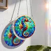 (25cm)DIY Acrylic Jigsaw Puzzle Window Hanging with Hanging Chain DIY Stained Glass Decoration Round Window Puzzle Decor for DIY Craft Project (Stained Glass Seahorse)