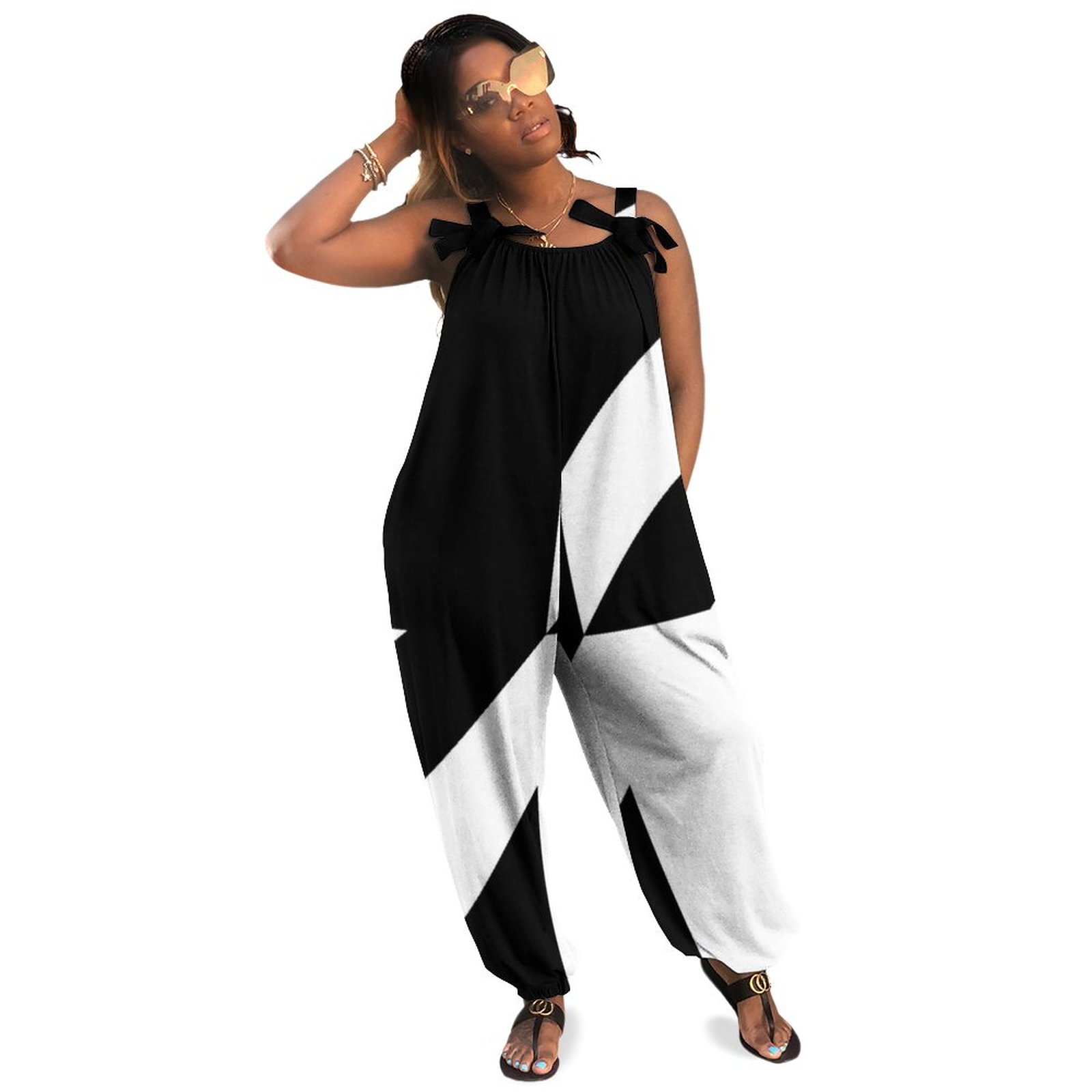 Black And White Abstract Design Women Casual Jumpsuit Plus Size Loose Summer Romper Dress XL One Piece Jumpsuit Rave Jumpsuit Boho Style Natural Waist
