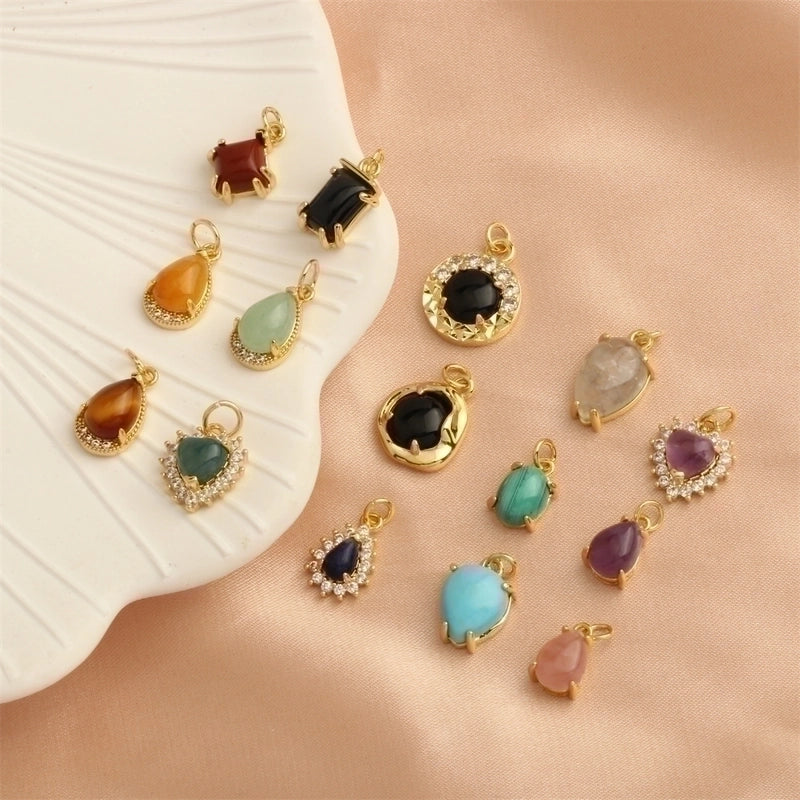 Minimalist Oval Water Droplets Heart Shape Stone Copper Plating Inlay Zircon 18k Gold Plated Charms