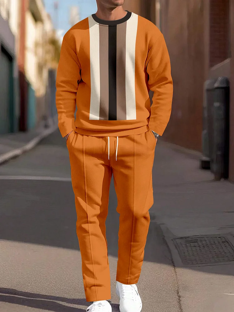 Men's Simple Colorblock Round Neck Casual Sports Set 083