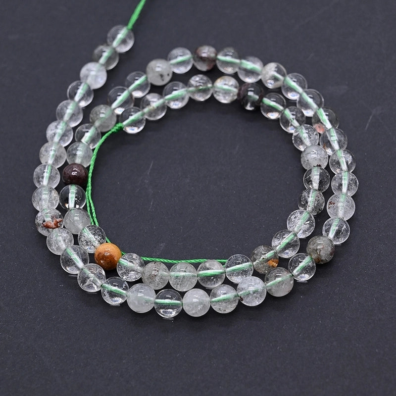 1 Strand/Package 10mm 6mm 8mm Hole Under 1mm Hole 1~1.9mm Natural Stone Green Phantom Quartz Round Simple Polished Jewelry Accessories