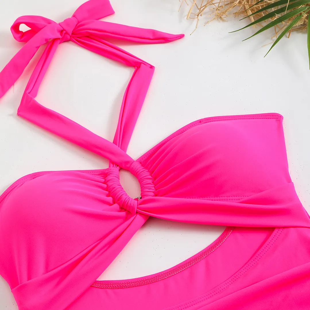 Churchf 2025 New Bikini Solid Color Sexy High-Waisted Bikini Swimsuit Women