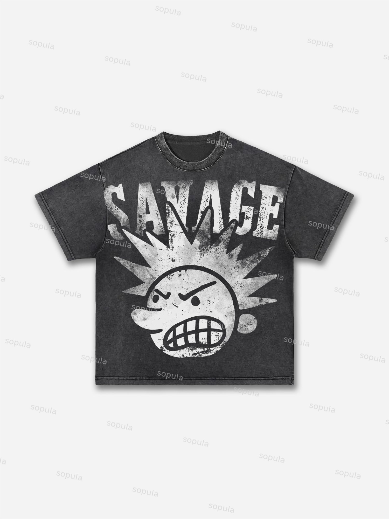 Savage The Brain Explodes Graphic Acid Wash T-shirt - Sopula｜Premium Graphic Tees & Graphic Clothing