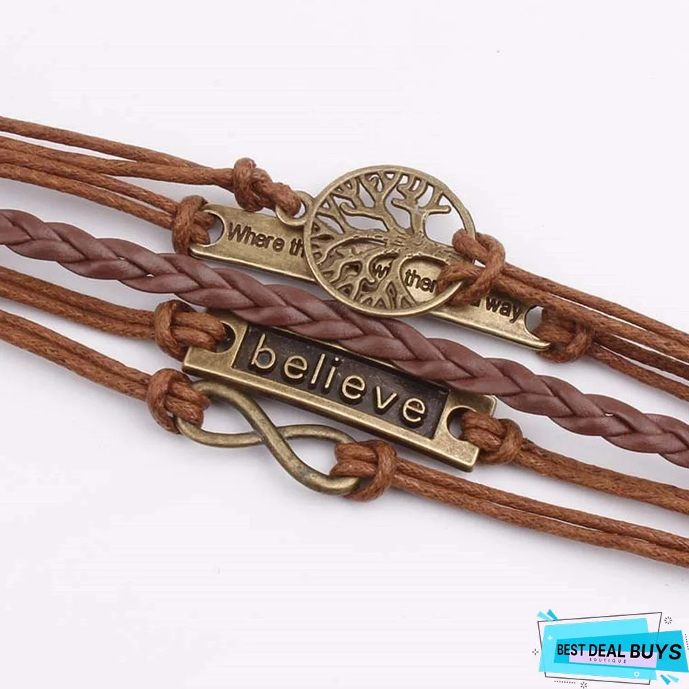 Women Bronze Vintage Leather Rope Bracelet