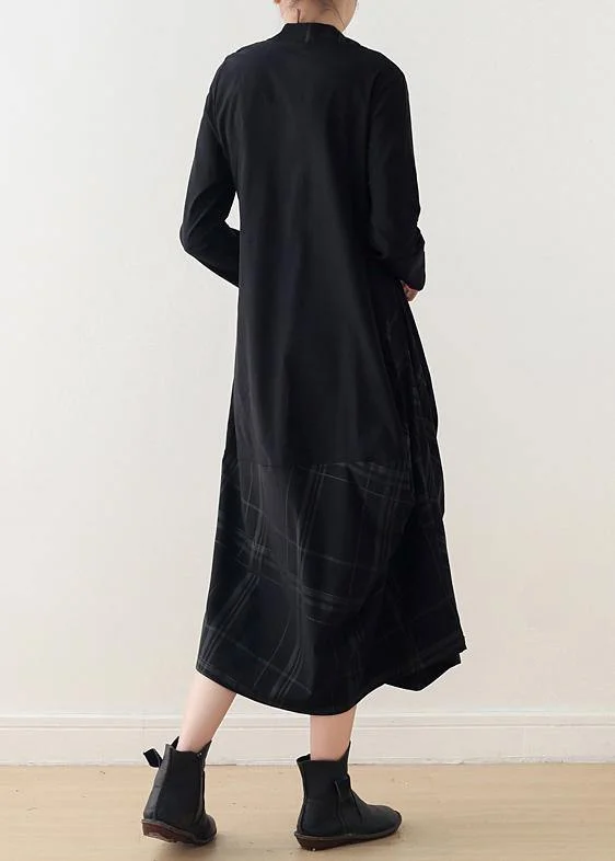 Beautiful black cotton quilting dresses o neck patchwork Maxi Dress