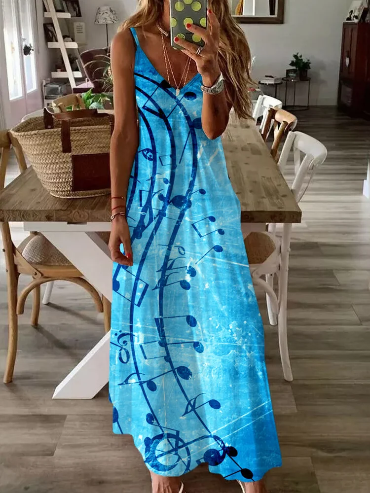 Music Notes Inspired V Neck Cami Maxi Dress