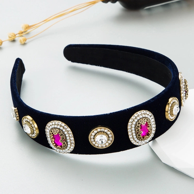Women’s Casual Elegant Classic Style Color Block Alloy Cloth Inlay Rhinestones Glass Hair Band