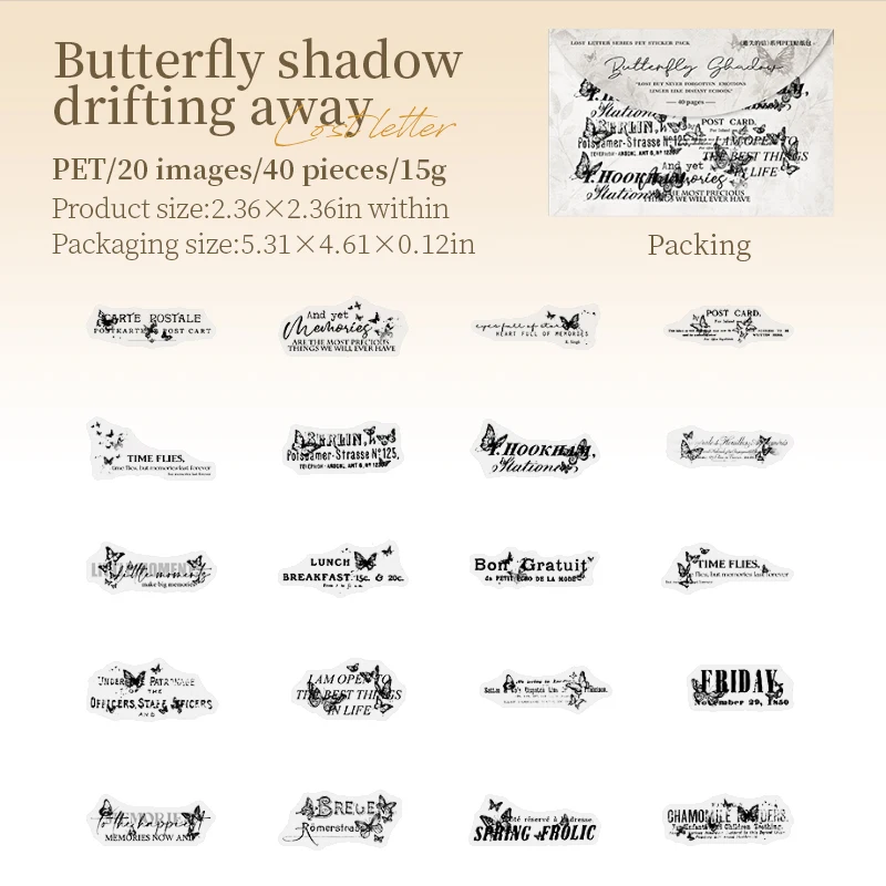 PET Sticker - Lost Letter Series Vintage English Text Number Landscaping 
