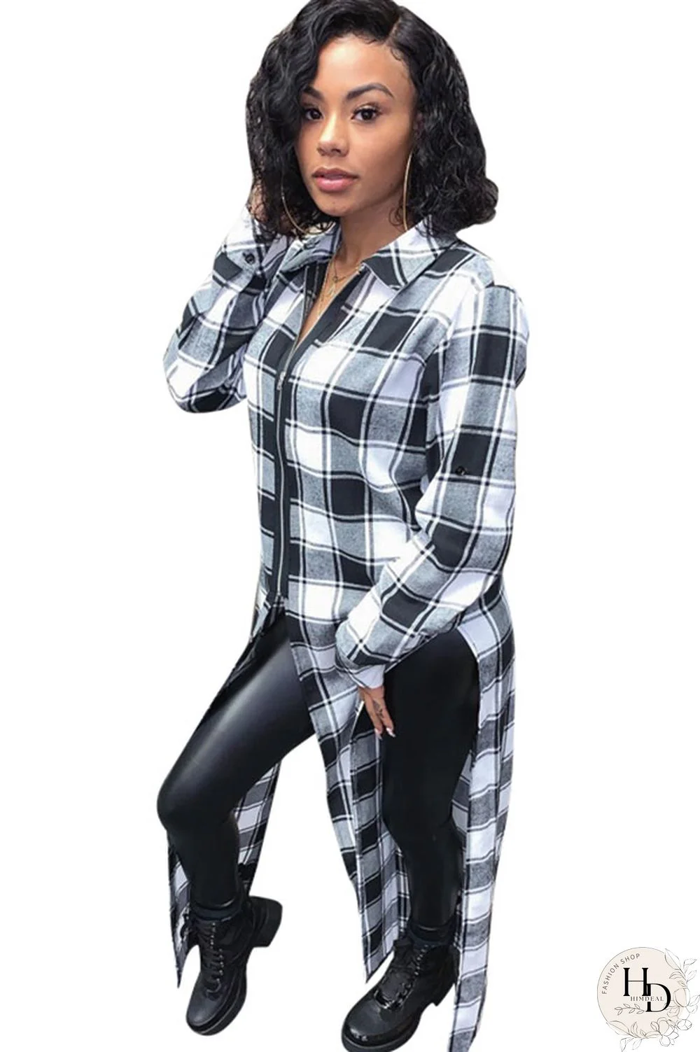 White Polyester Turndown Collar Long Sleeve Split Patchwork Zippered Blouses & Shirts