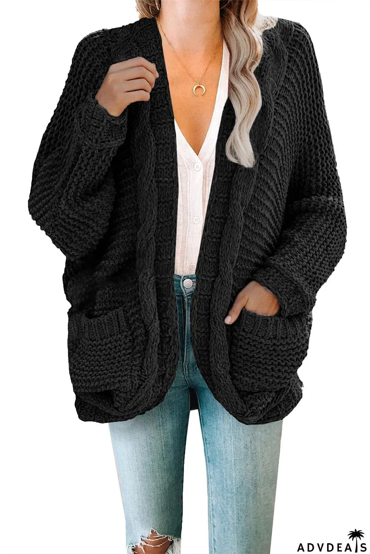 Chunky Knit Solid Cardigan with Pocket