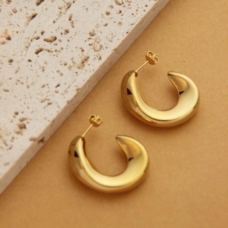 1 Pair Retro Minimalist C Shape U Shape Solid Color Plating Titanium Steel 18k Gold Plated Earrings
