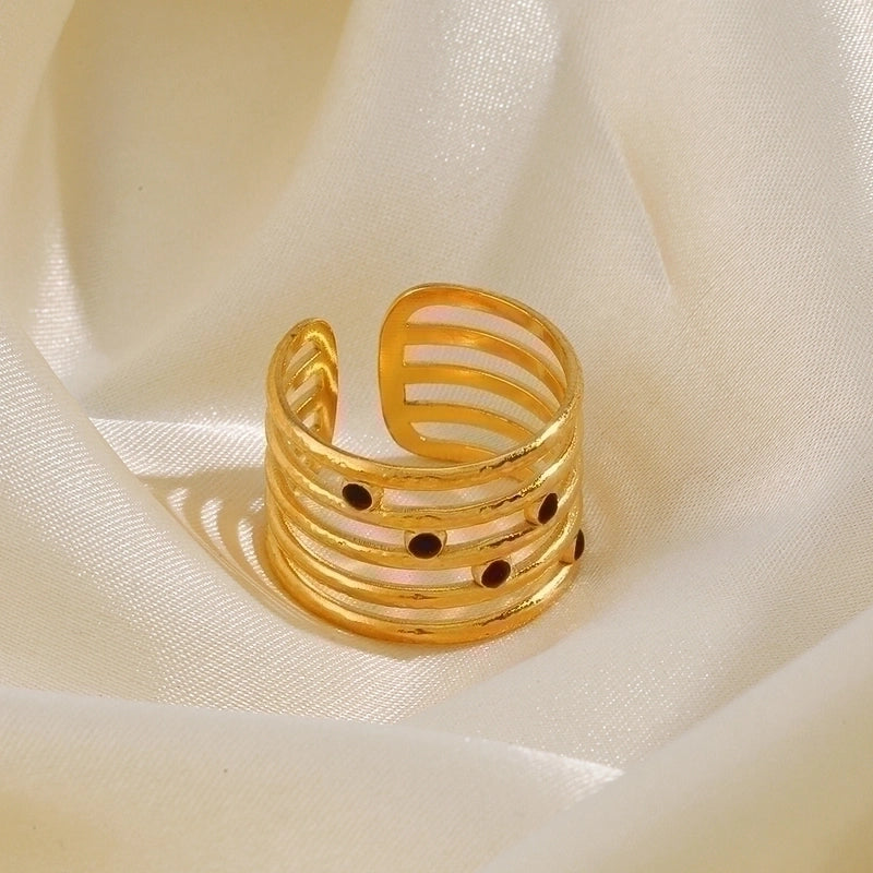 304 Stainless Steel 18K Gold Plated Ethnic Style Enamel Plating Lines Resin Open Rings