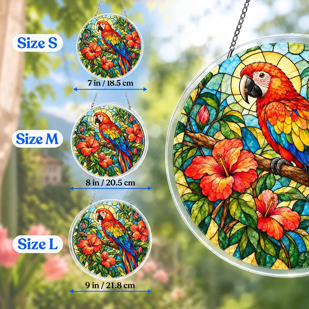 Scarlet Macaw & Hibiscus Stained Glass Suncatcher Puzzle