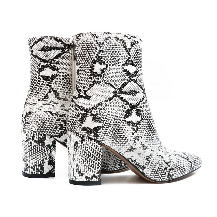 75mm Women's Zipper Pointed Toe Chunky Block Heel Ankle Boots-vocosishoes