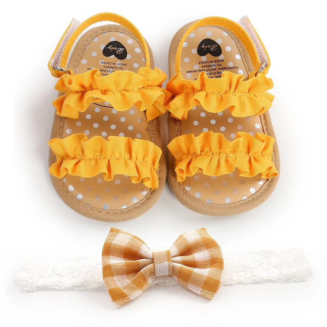 Baby Girls Summer Sandals, Anti-Slip Soft Sole Ruffle Flat Shoes Toddler First Walker