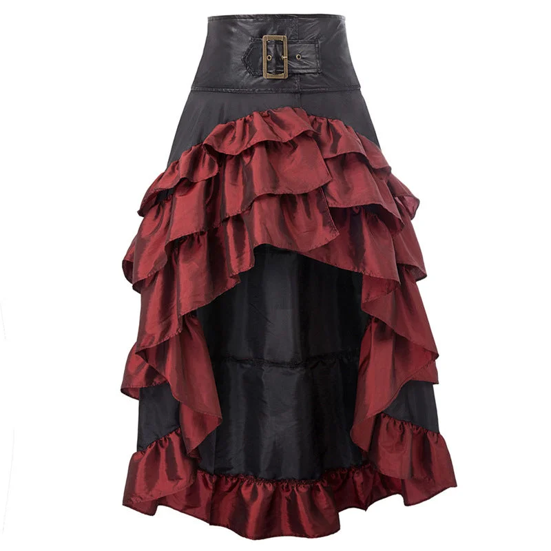 Brownm Short Long Back Irregular Chameleon Ruffles High Waist Stitching Cake Women's Dress