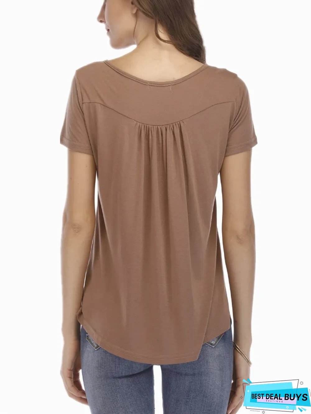 New Women's Pleated Button Loose Short Sleeve T-Shirt