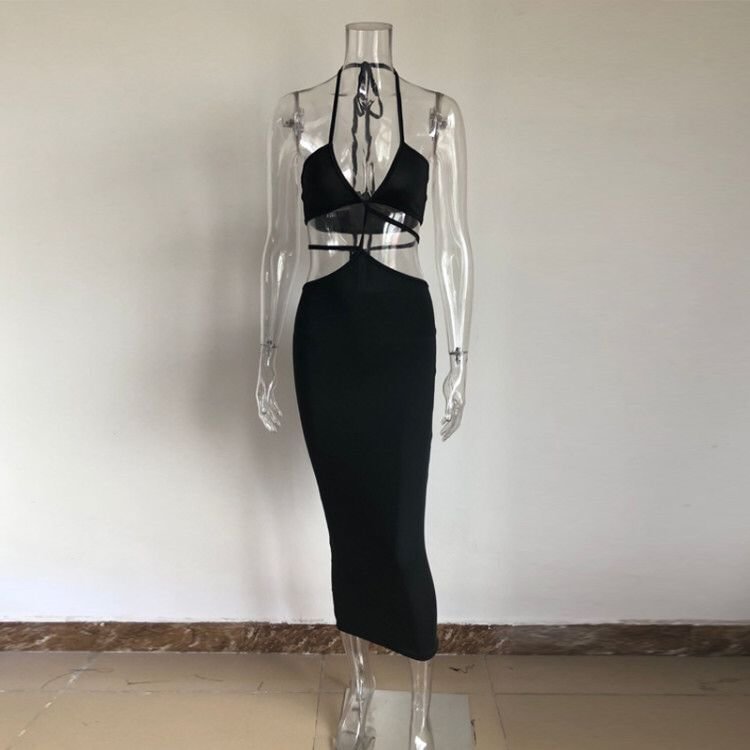 KGFIGU Summer Evening Dresses For Women 2021 Bandage Robe Lady Solid Black Sexy Cute Vestidos Sleeveless Party Bodycon Clothing
