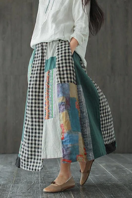 Three-piece Floral Printed Splicing Irregular Linen Skirt main image 1