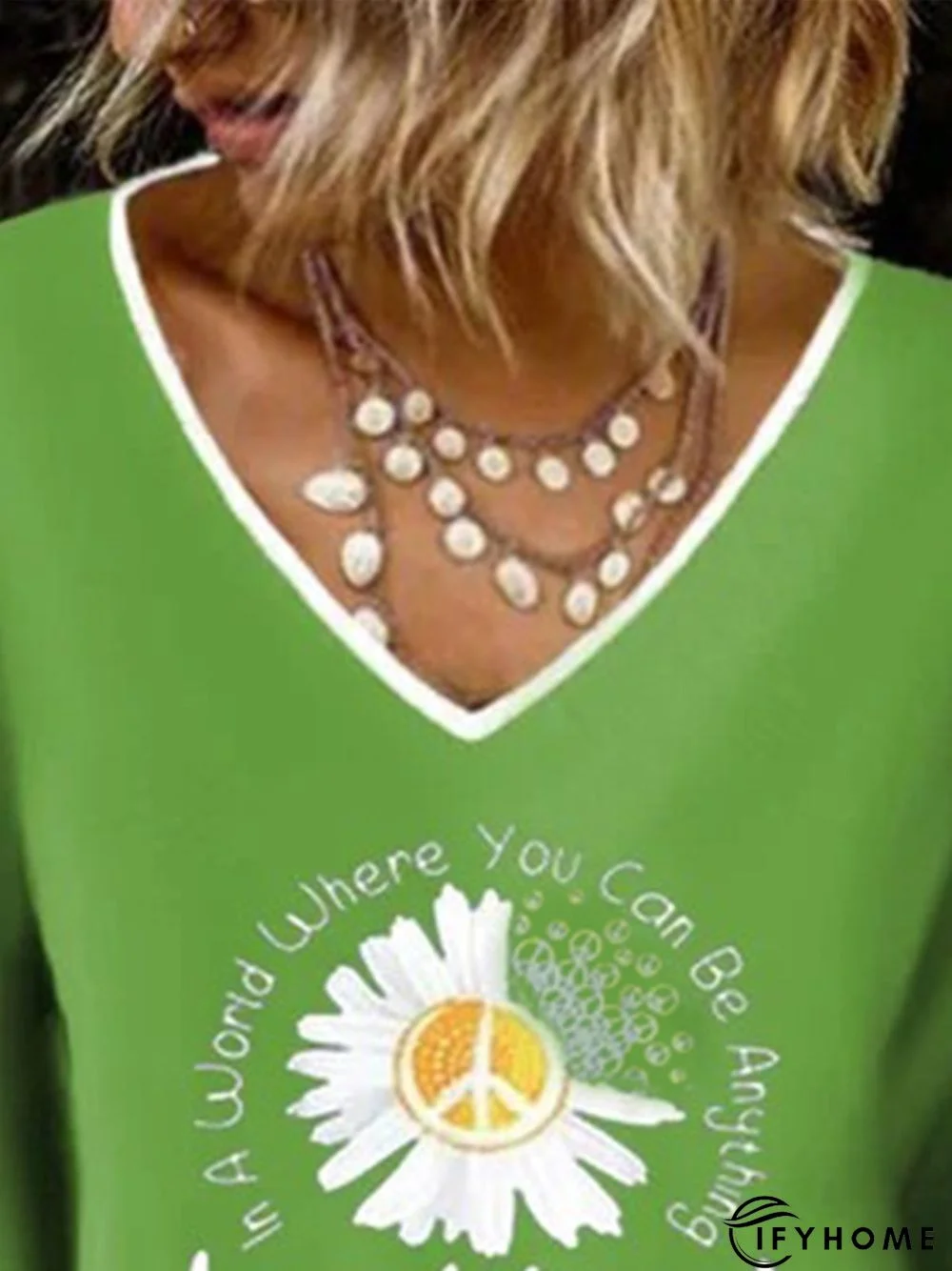 Vintage Be Kind Daisy Printed V Neck Long Sleeves Plus Size Casual Tops | IFYHOME