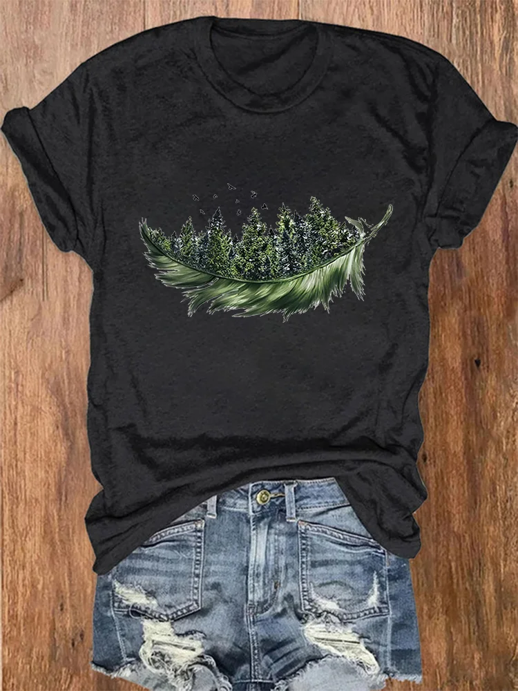 Eagerlys Feather Forest Print Women's T-shirt Eagerlys