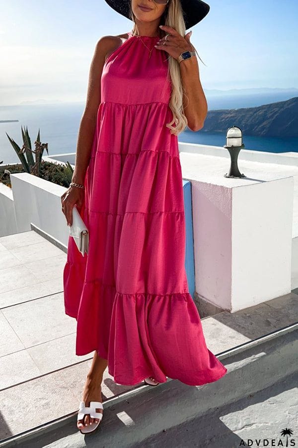 Bohemian Halterneck Solid Midi Dress