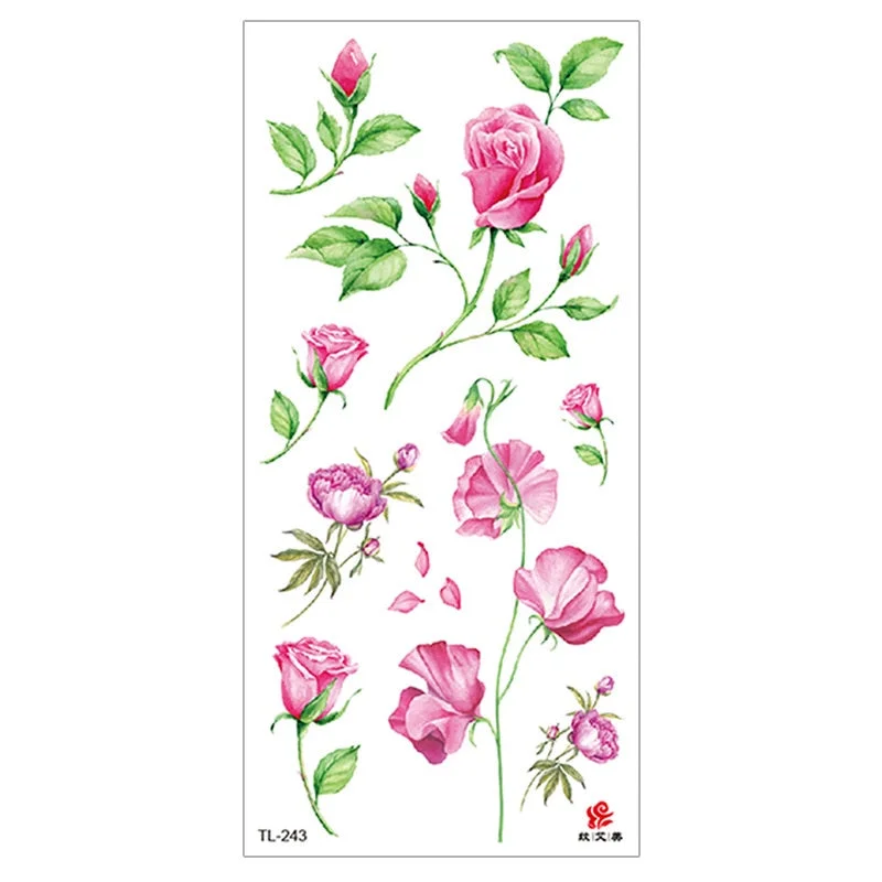 Peony Rose Temporary Tattoo Stickers,Women Body Art Tattoo,Girl Back Breast Arm Leg Red Blue Pink Flower Fake Tatoos