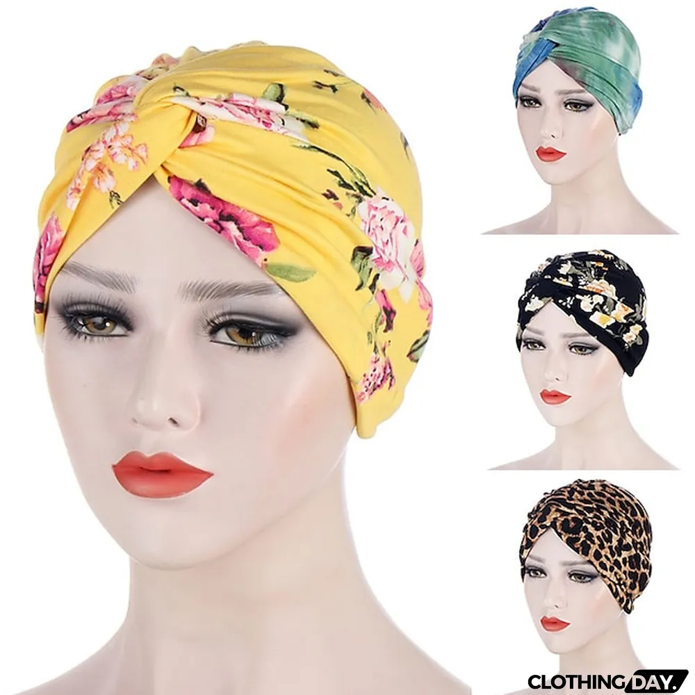 Women Muslim Daily Turban Folding Cross Knotted Hair Scarf Elastic Head Wrap Headwear Bandanas Lady Hair Hats Beanie Hair Loss Accessories