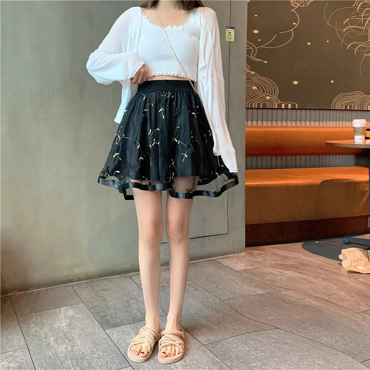 Embroidered mesh high shop waisted mini skirt