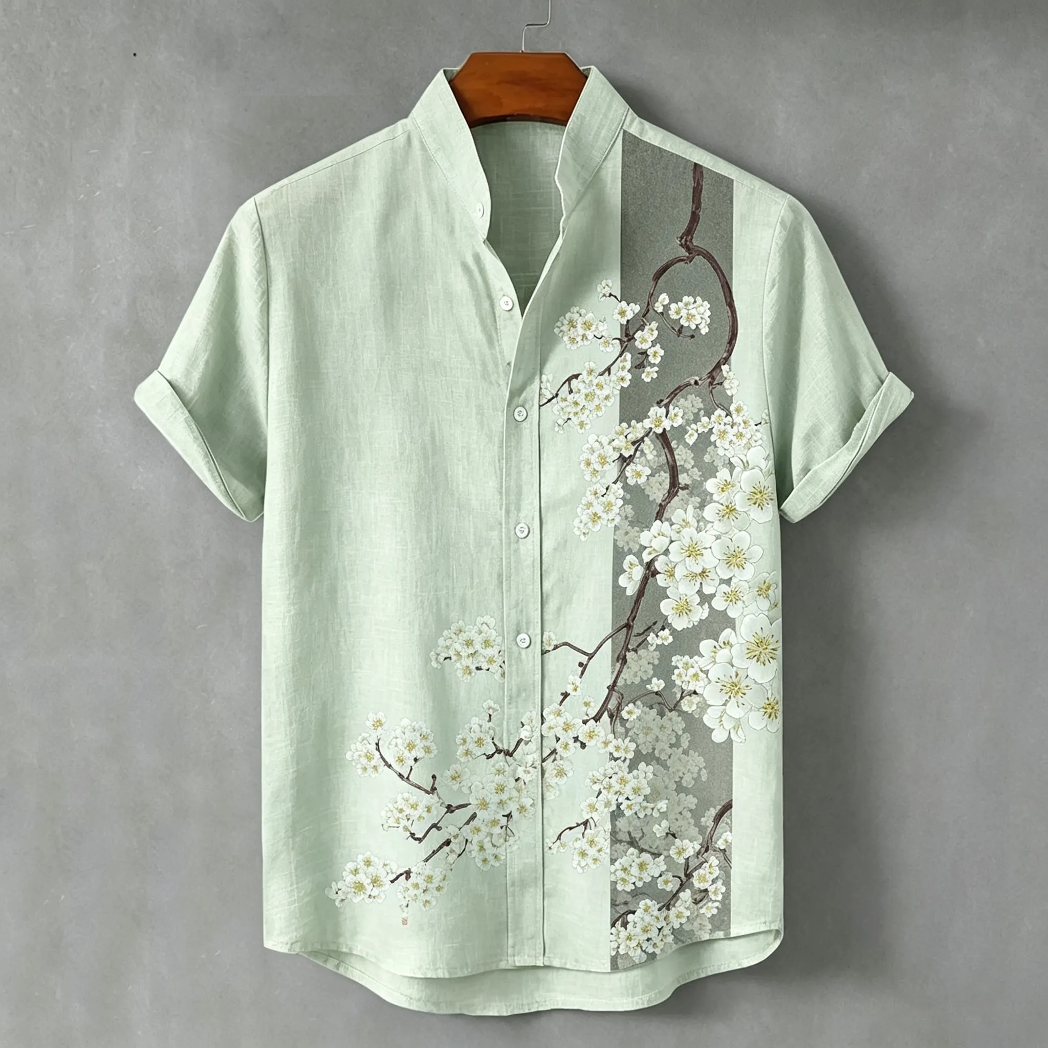 Men's Retro Floral Color Block Print Short-sleeve Cotton Linen Shirt  artssus