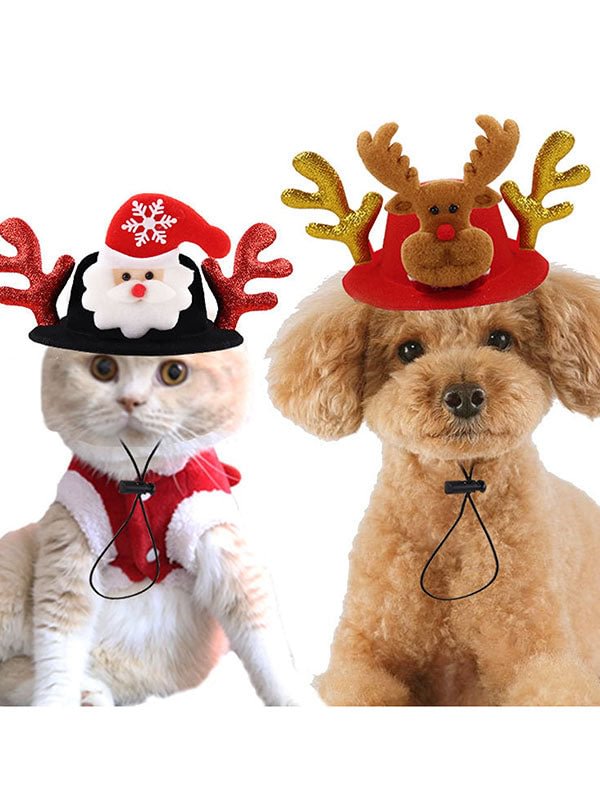 Cat Christmas Hat Reindeer Santa Head Wear for Pet-elleschic