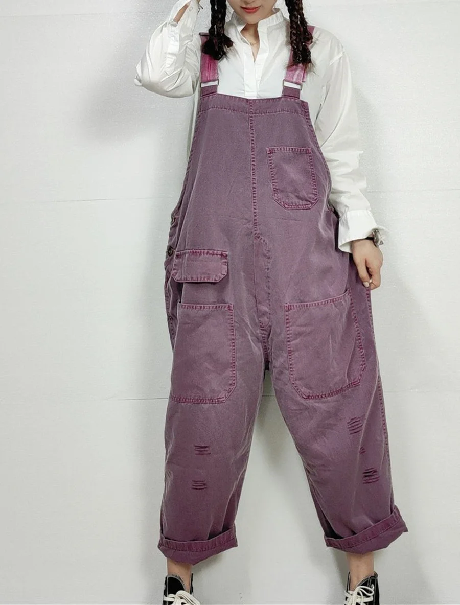 Women's Loose Sleeveless Casual Retro Wide-leg Workwear Denim Overalls Jumpsuit