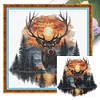 Sunset Deer-11CT Stamped/Counted Cross Stitch 40*40cm/15.75*15.75in tapestrymarket