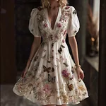 Bohemian Style Plant Flower And Butterfly Pattern Embroidery Women's Cotton And Linen Dress - Image 2