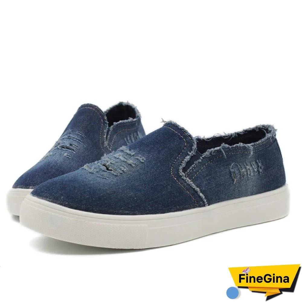 Women Denim Canvas Casual Platform Breathable Footwear Classic Loafers A Pedal Lazy Sneakers Shoes