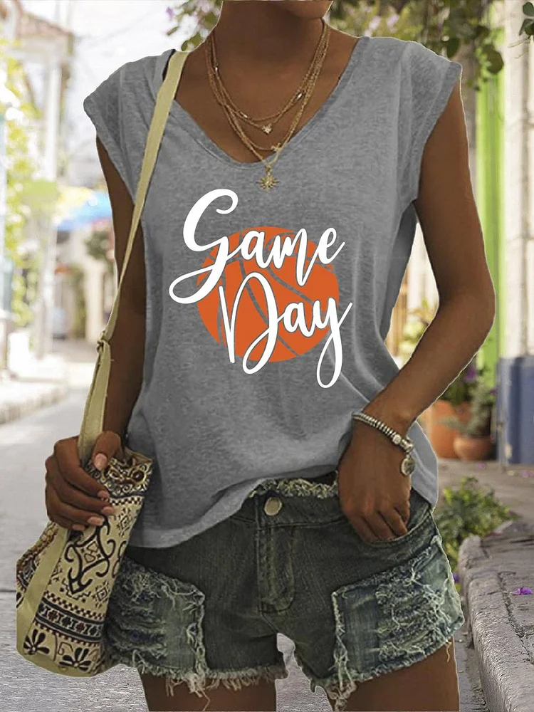 Game Day Basketball V Neck T-shirt Tees-Annaletters