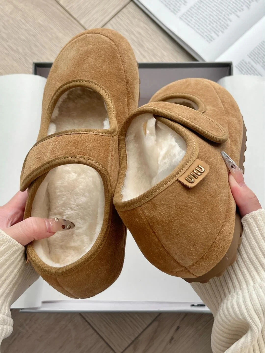 Breakj Breakj Thick Soles Of The High Mary Jane Shoes Plus Velvet Women 2025 Autumn And Winter Magic Sticker Casual Hairy Shoes