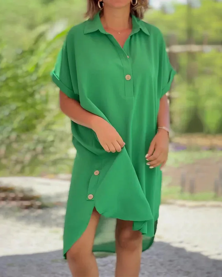 Casual chiffon button solid dress