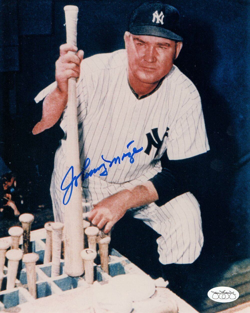 Johnny Mize Signed Autographed 8X10 Photo Poster painting NY Yankees Dugout Holding Bat JSA