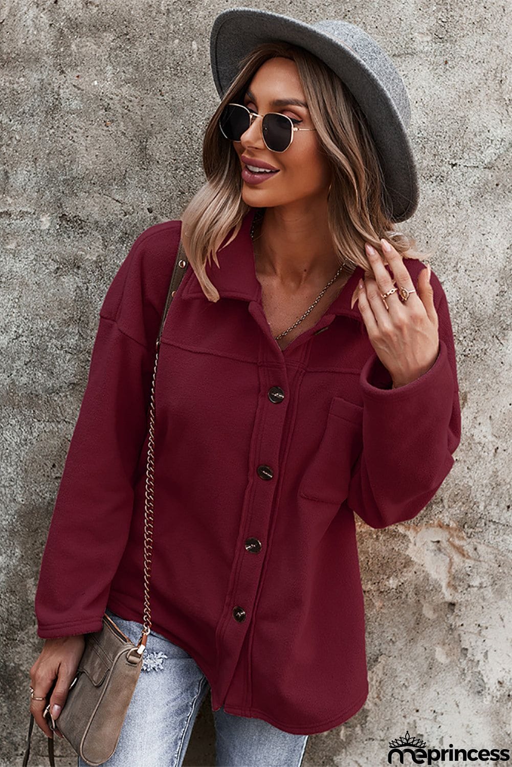 Turn Down Collar Pocket Button Closure Warm Coat