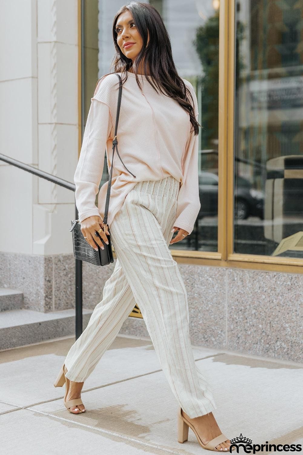 Striped Smocked Waist Wide Leg Pants